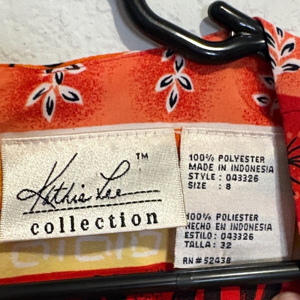 Vintage Kathie Lee Collection Red and Orange Midi Dress 8 - Picture 2 of 6